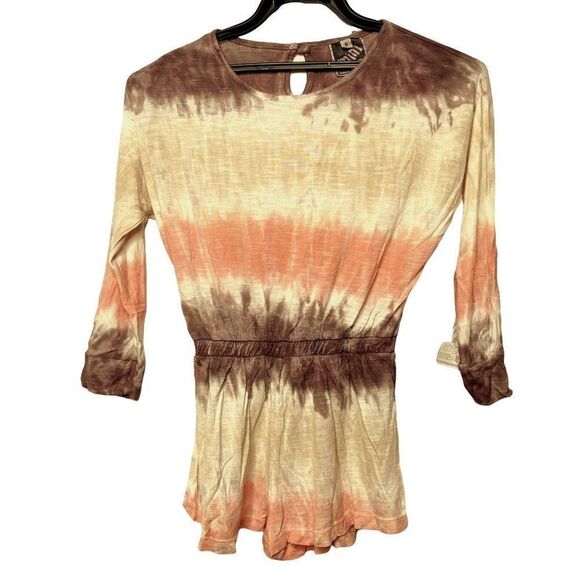 Mini Young Fabulous & Broke Girls Sz 6 Taupe & Peach Long Sleeve Romper NEW - Picture 1 of 2